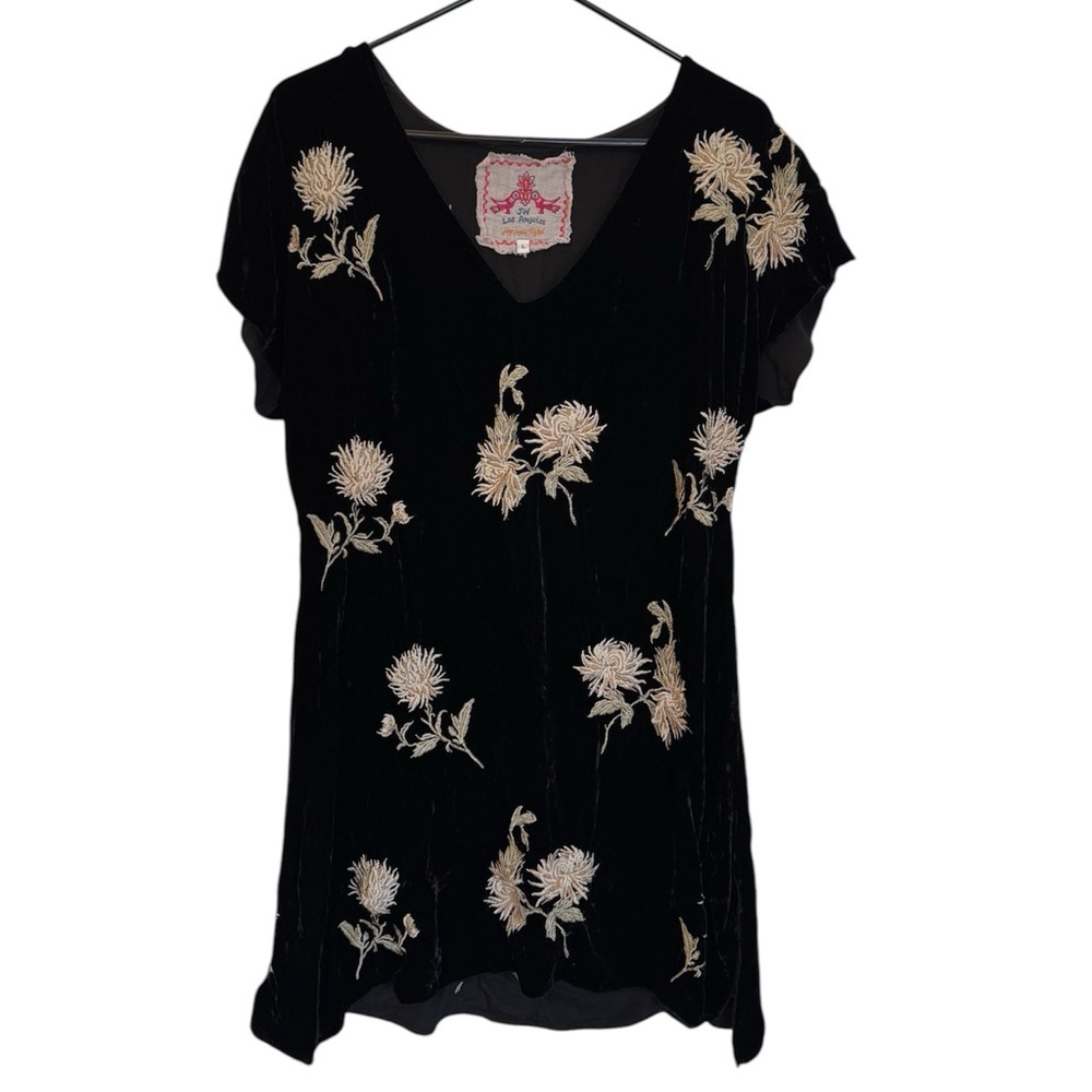 Johnny Was Black Floral Velvet Dress Size Large